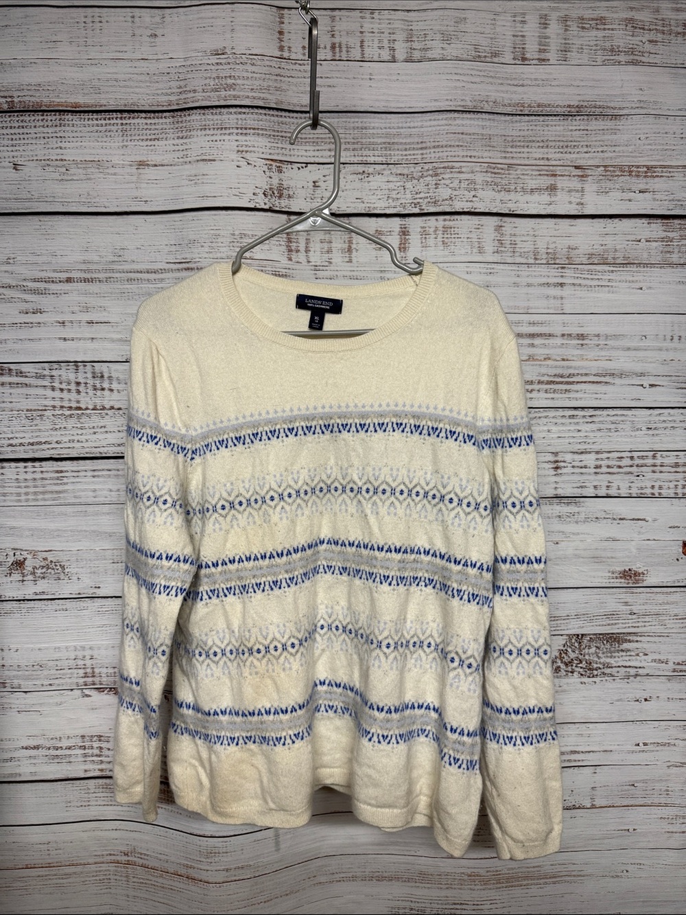 Lands' End Cashmere Sweater Fair Isle Stripe